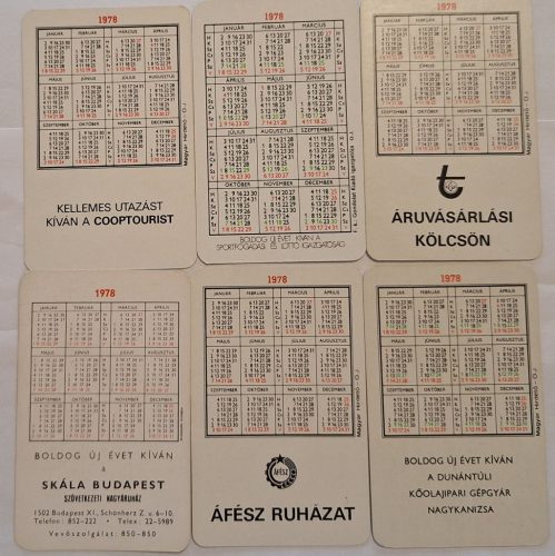 Születésnapi ajándéknak : évfordulós 1978-as korabeli, eredeti, retró hangulatú kártyanaptárak 6 db.