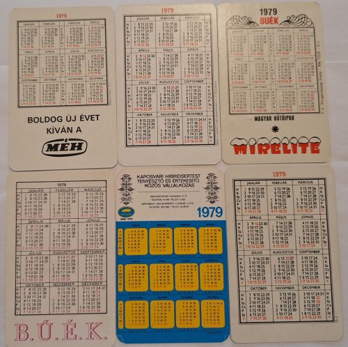 Születésnapi ajándéknak : évfordulós 1979-es korabeli, eredeti, retró hangulatú kártyanaptárak 6 db.