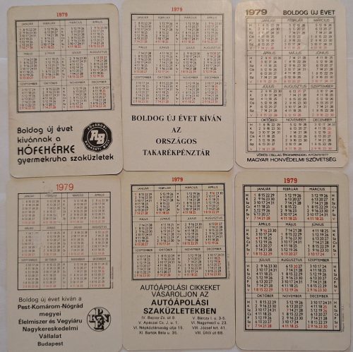 Születésnapi ajándéknak : évfordulós 1979-es korabeli, eredeti, retró hangulatú kártyanaptárak 6 db.