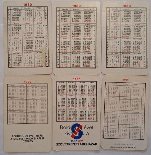 Születésnapi ajándéknak : évfordulós 1980-as korabeli, eredeti, retró hangulatú kártyanaptárak 6 db.