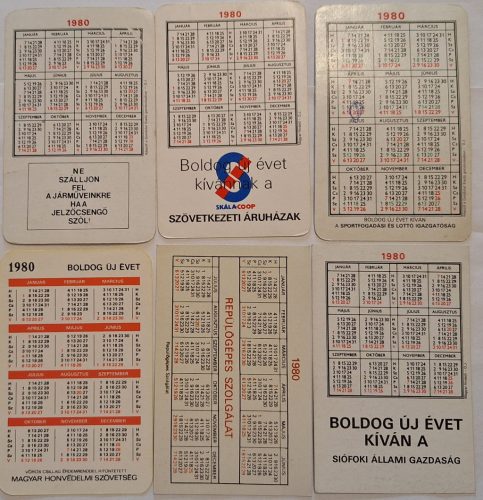 Születésnapi ajándéknak : évfordulós 1980-as korabeli, eredeti, retró hangulatú kártyanaptárak 6 db.