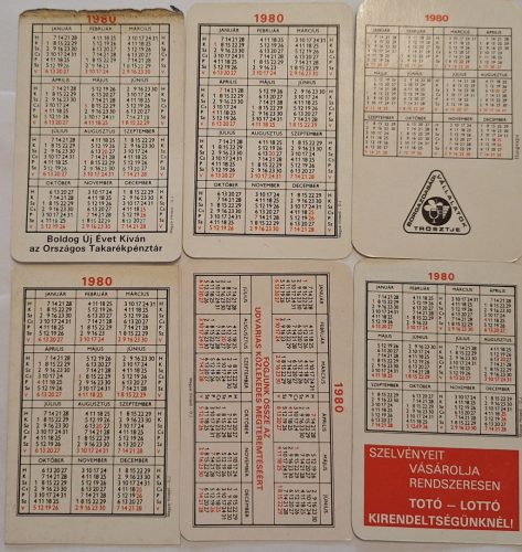 Születésnapi ajándéknak : évfordulós 1980-as korabeli, eredeti, retró hangulatú kártyanaptárak 6 db.