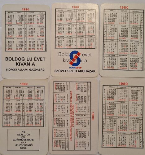 Születésnapi ajándéknak : évfordulós 1980-as korabeli, eredeti, retró hangulatú kártyanaptárak 6 db.