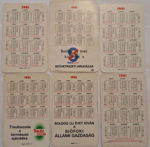 Születésnapi ajándéknak : évfordulós 1981-es korabeli, eredeti, retró hangulatú kártyanaptárak 6 db.