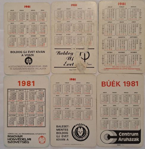 Születésnapi ajándéknak : évfordulós 1981-es korabeli, eredeti, retró hangulatú kártyanaptárak 6 db.