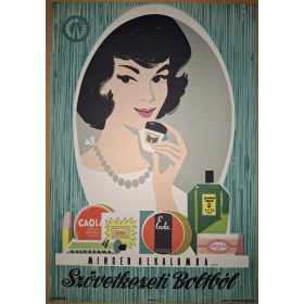   Parfüm,Pipere,Púder,Kozmetikum Minden alkalomra a Szövetkezeti Boltból plakát 1961