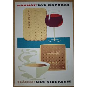   Borhoz sós ropogós győri keksz, sire-sire keksz reklám plakát 1960