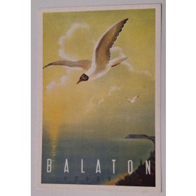   Retró hangulatú reklám képeslap, régi plakátról, Balaton és sirály
