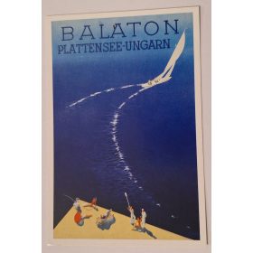   Retró hangulatú reklám képeslap, régi plakátról Balaton, vitorlás