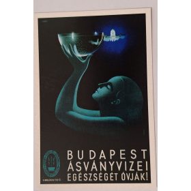   Retró hangulatú reklám képeslap, régi plakátról Budapest ásványvizei Molotov Tér 3.