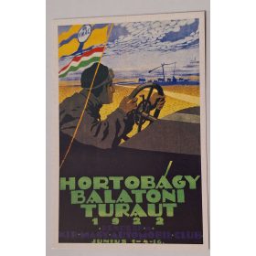   Retró hangulatú reklám képeslap, régi plakátról Hortobágyi Balatoni Túraút 1922 KMAC.