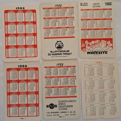 Születésnapi ajándéknak : évfordulós 1982-es korabeli, eredeti, retró hangulatú kártyanaptárak 6 db.