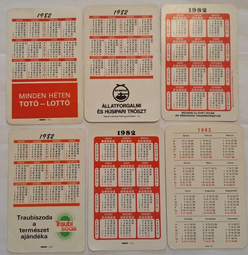 Születésnapi ajándéknak : évfordulós 1982-es korabeli, eredeti, retró hangulatú kártyanaptárak 6 db.