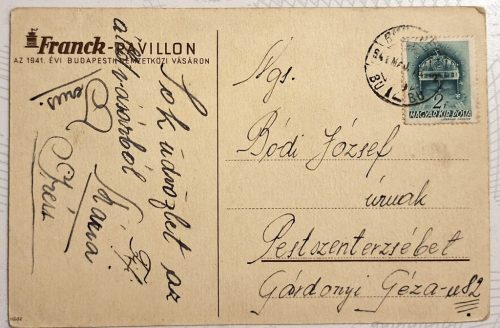 Franck Kávé képeslap (Gebhardt tervezésű grafika) Franck az 1941. évi Budapesti Nemzetközi Vásáron