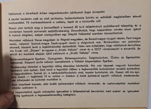 Egri Közútépítő Vállalat 25 éves 12 db. Eger és környékét és vállalatot bemutató album metszetekkel1975k