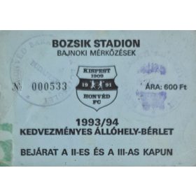 Kispest Honvéd FC kedvezményes állóhely bérlet 1993/94