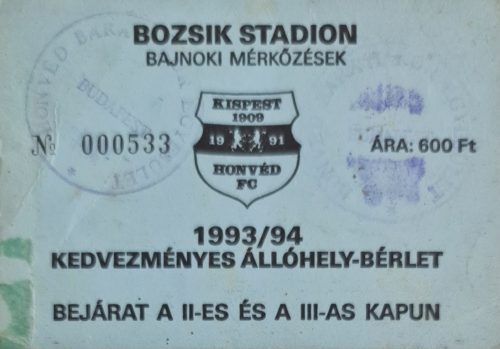 Kispest Honvéd FC kedvezményes állóhely bérlet 1993/94