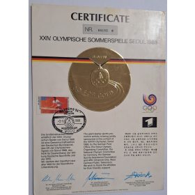   Tanusítvány az 1988-as Nyári Szöuli Olimpiai játékokról, emlékbélyegzés, emlékbélyeg