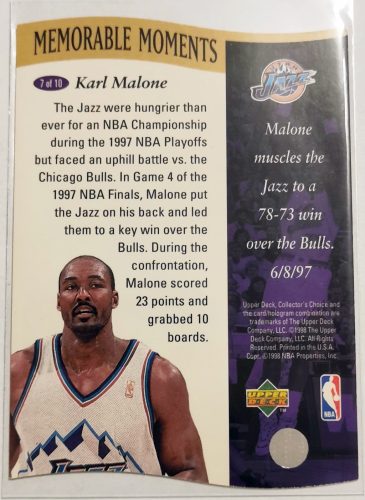 Karl Malone Upper Deck Memorable Moments 1998 kosárlabda kártya