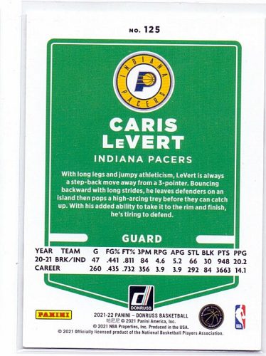 Caris LeVert /199 Donruss Press Proof 2021-2022 kosárlabda kártya