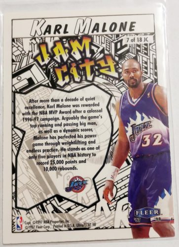 Karl Malone Ultra Jam City 1997 kosárlabda kártya