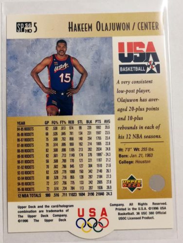Hakeem Olajuwon USA Basketball 1996 kosárlabda kártya