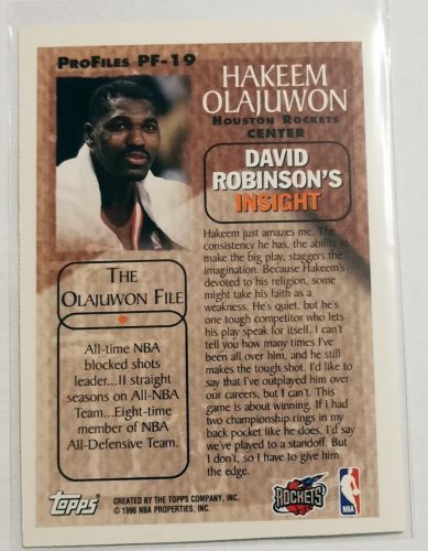 Hakeem Olajuwon Topps Pro Files David Robinson 1996 kosárlabda kártya