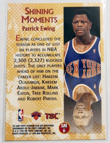 Patrick Ewing Topps Stadium Club (Indiana) 1996 kosárlabda kártya