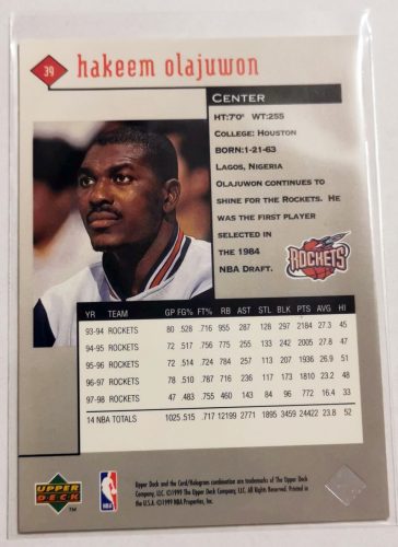 Hakeem Olajuwon Black Diamond 1999 kosárlabda kártya