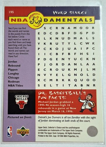Michael Jordan Collector's Choice NBA Fundamentals (195) 1996 kosárlabda kártya