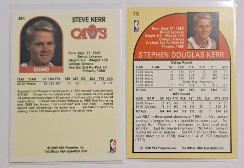 2 db. Steve Kerr retró NBA kosárkártya egyben