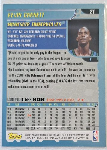 Kevin Garnett NBA Topps 2001 kosárlabdakártya