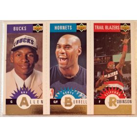   Ray Allen / Scott Burrel / Cliffrod Robinson NBA Upper Deck 1996-1997 kosárlabdakártya RC lap