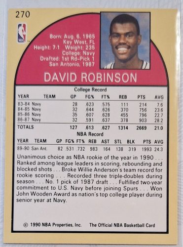 David Robinson NBA Hoops 1990 kosárlabdakártya Rookie of the year