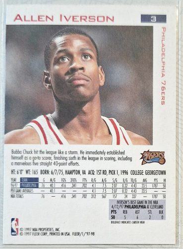 Allen Iverson NBA Fleer 1997-1998 kosárlabdakártya