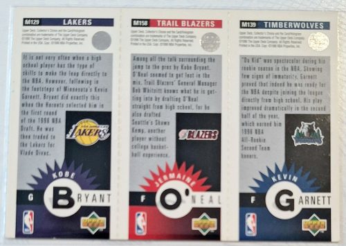 Kobe Bryant / Kevin Garnett / Jermaine O'neal NBA Upper Deck RC Rookie 1996-1997 kosárlabdakártya