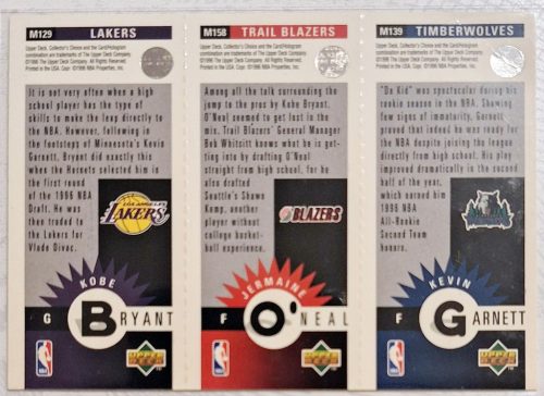 Kobe Bryant / Kevin Garnett / Jermaine O'neal NBA Upper Deck RC Rookie 1996-1997 kosárlabdakártya