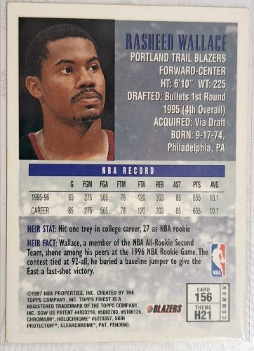 Rasheed Wallace NBA Finest Heirs 1996-1997 kosárlabdakártya