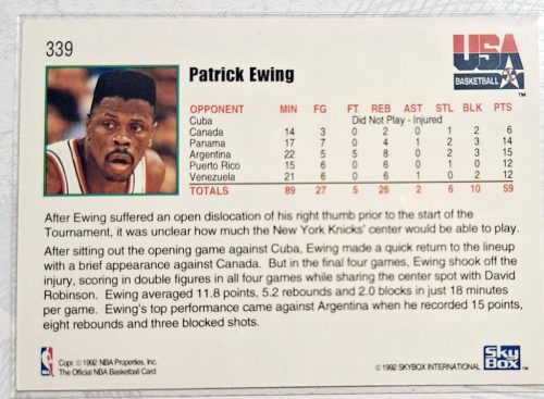 Patrick Ewing NBA Hoops Usa Basketball 1992 kosárlabdakártya