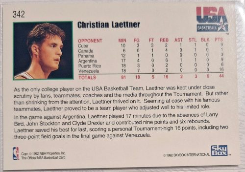 Christian Laettner NBA Hoops Usa Basketball 1992 kosárlabdakártya