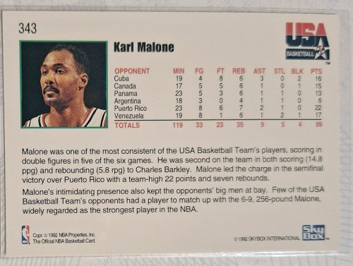 Karl Malone NBA Hoops Usa Basketball 1992 kosárlabdakártya