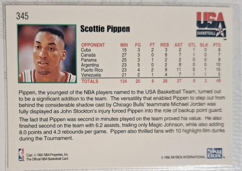 Scottie Pippen NBA Hoops Usa Basketball 1992 kosárlabdakártya