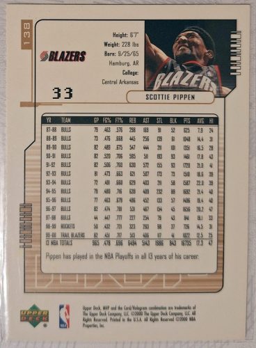Scottie Pippen NBA Upper Deck MVP 2000 kosárlabdakártya