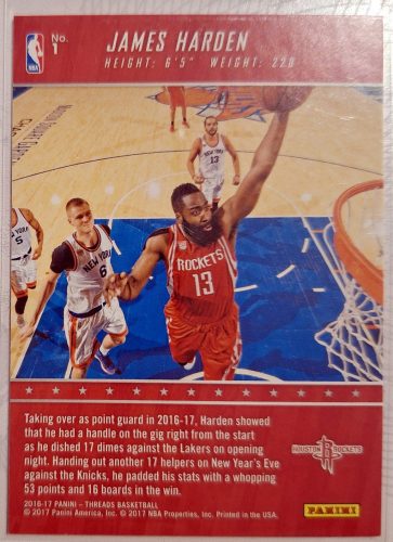 James Harden Panini Threads Floor Generals 2016 NBA kosárlabdakártya