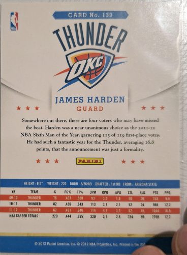James Harden NBA Hoops 2012 NBA kosárlabdakártya