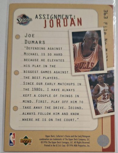 Michael Jordan NBA Collectors Choice Assigment:Jordan (Joe Dumars) 1996 kosárlabdakártya