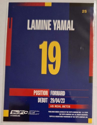 Lamine Yamal Focikártya Topps 2024/2025 FC Barcelona (25)