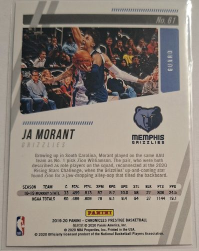 Ja Morant NBA Panini Prestige RC Rookie 2019-2020 kosárlabdakártya