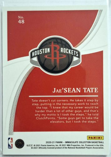 Jae'Sean Tate NBA Immaculate RC számozott (02/25) 2020-2021 kosárlabdakártya