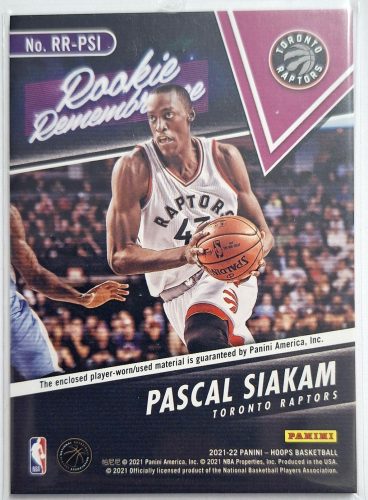 Pascal Siakam NBA Rookie Remembrance Mezdarabos 2021-2022 kosárlabdakártya